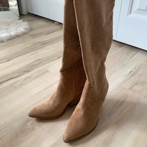 Knee high tan suede boots